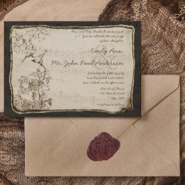 Convites Cantando Notas Musicais Vintage Love Birds Casamen