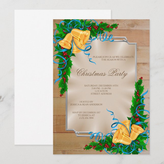 Convites Cantinhos com Moldura de Madeira e Fita Natal (Frente/Verso)