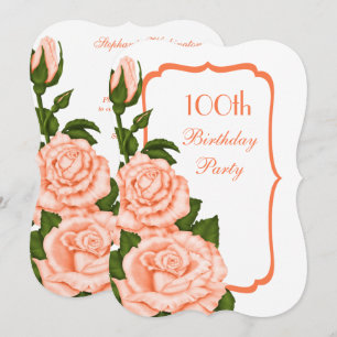 Convites Canto Chic Rosas Coral 100º Aniversário