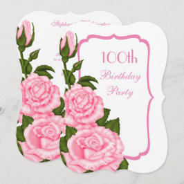 Convites Canto Chic Rosas Rosa Aniversário de 100 anos
