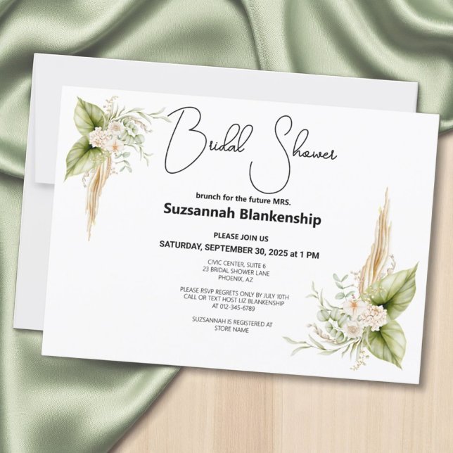 Convites Canto da Borda Floral Noiva Chuva de Estilo (Bridal shower template invitation front has a solid white back)