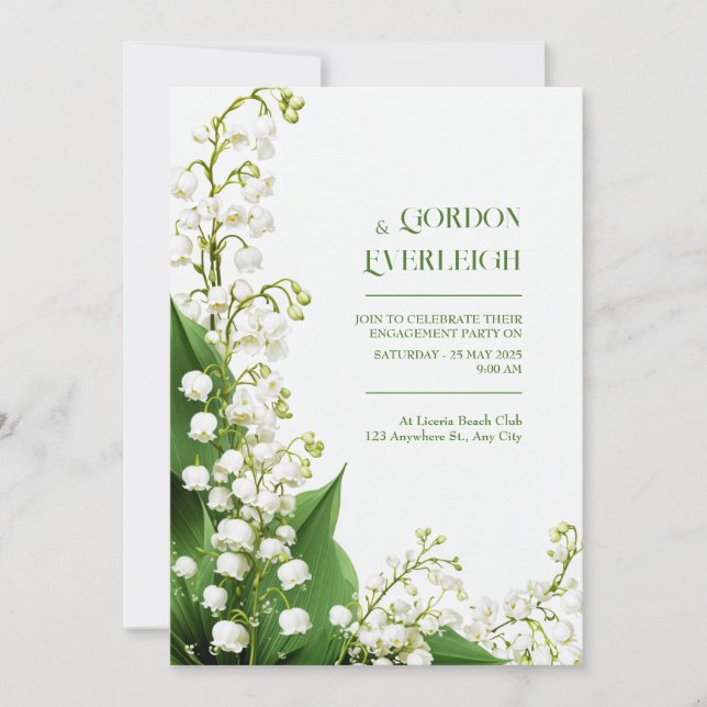 Convites Canto de Casamento Crisp White Botânico Lily Valle (Frente)