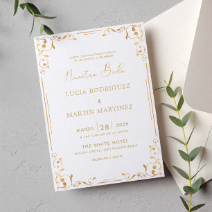 Convites Canto de Enfeite Dourado Espanhol Nossa Boda