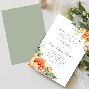 Convites Canto Floral de Pêssego Vegetação Script Elegante