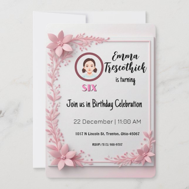 Convites Canto Floral Rosa Elegante Personalizável (Frente)