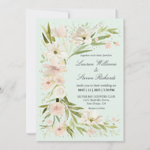 Convites Canto Romântico Verde Pastel Cor-de-rosa-claro e p