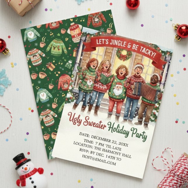 Convites Cantor de Natal com Suéter Feio e Tilintante  (Criador carregado)