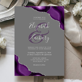 Convites Cantos de Ágata Prata Roxo Casamento Cinza