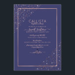 Convites Cantos de Confetti Glitter Dourado do Rosa marinho<br><div class="desc">Esse doce e elegante convite de aniversário de dezesseis anos é ideal para um evento clássico e formal. Ele apresenta um confete brilhante rosa dourado cintilante impresso nos cantos sobre uma borda retangular dourada fina com um fundo azul marinho. É chic, luxuoso, bonito, simples e moderno; o design perfeito para...</div>