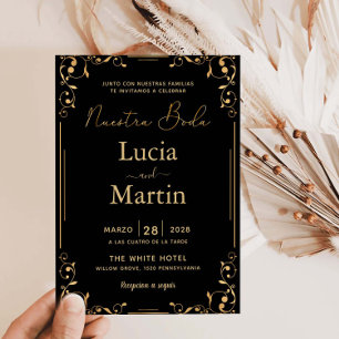 Convites Cantos de Enfeite Dourados Preto Espanhol Nossa Bo
