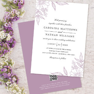 Convites Cantos Florais Elegantes Código QR de Lavanda de C
