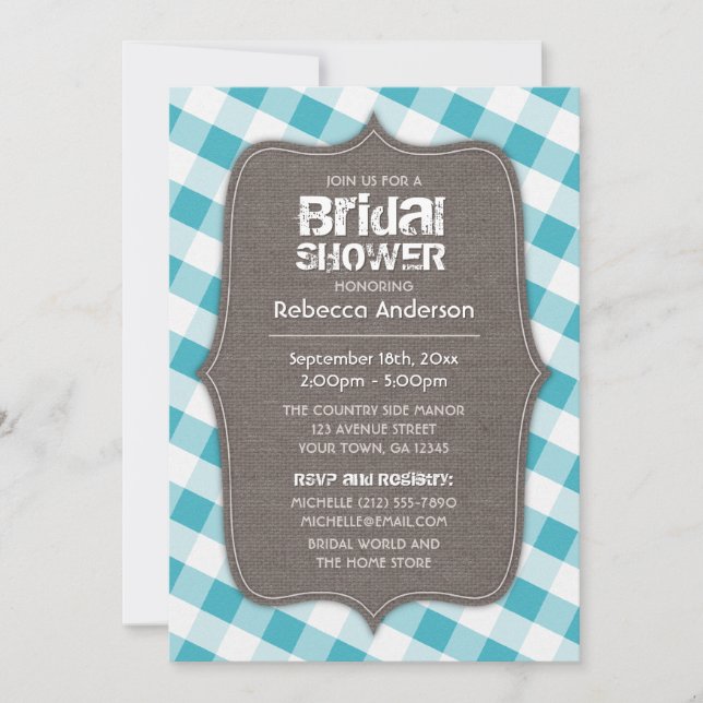 Convites Canvas Turquoise & White Gingham (Frente)