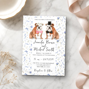 Convites Cão Bulldog Inglês Amante Azul Flores Casamento