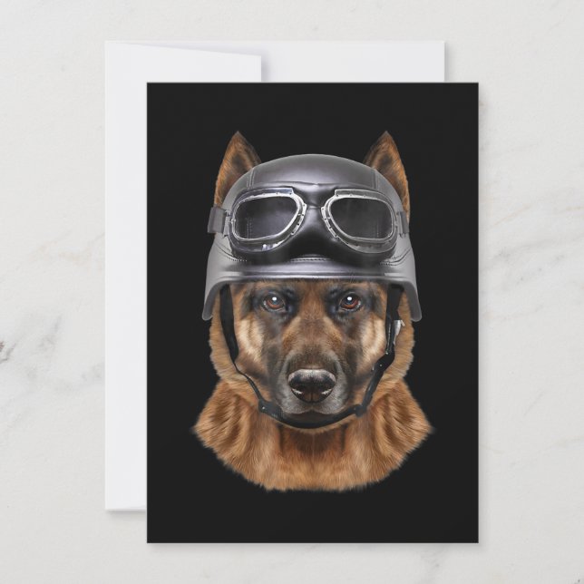 Convites Cão German shepherd, Biker No Capacete De Moto (Frente)
