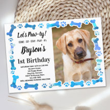 Cão Personalizado Aniversário Azul Pata Imprimir F