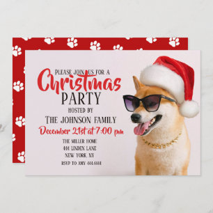 Convites Cão Shiba Inu em Papai Noel chapéus vermelhos