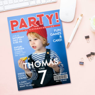 Convites Capa da Revista Cool Red White Crianças Foto de Ce