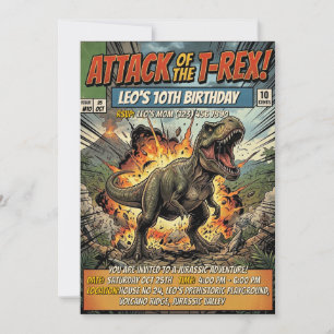 Convites Capa da Revista em Quadrinhos do T Rex para Festa