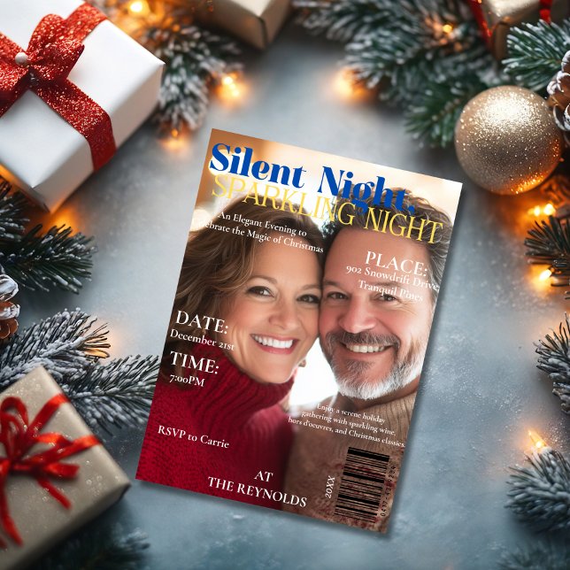 Convites Capa da Revista Silent Night, Sparkling Night (Silent Night, Sparkling Night Magazine cover Photo Invitation)