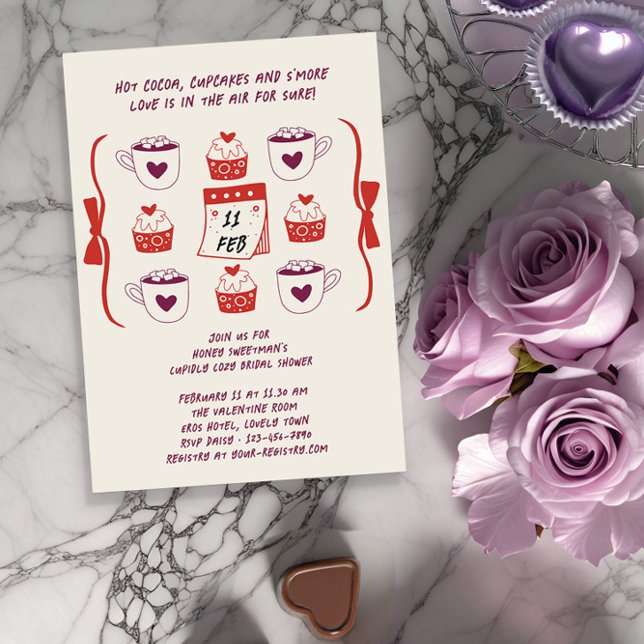 Convites Capa de Bolo de Desenho à Mão e Cacau (Bridal Shower invitation from the Valentines Bridal Shower Invitation collection by Darling & May)