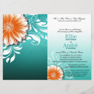 Convites Capa de Bolso Gerbera Daisy Laranja Aqua