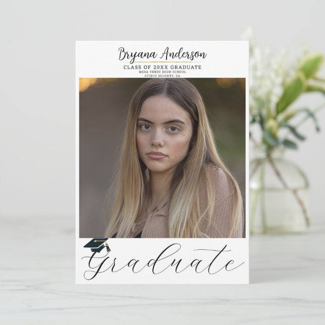 Convites Capa de Formatura de Foto Tendência Graduado Moder (Em pé/Frente)