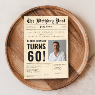 Convites Capa de Jornal de Aniversário de 60 Anos Personali