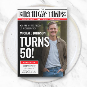 Convites Capa de Jornal Personalizada Moderna para 50º Aniv