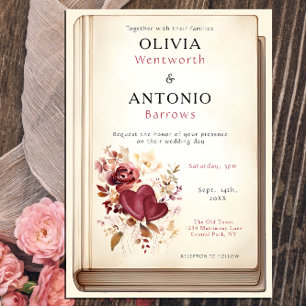 Convites Capa de Livro Antigo Casamento Paixão Borgonha