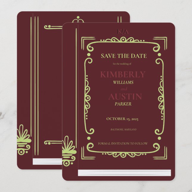 Convites Capa de Livro Antigo | Tema Livro Reserva de Data (Frente/Verso)