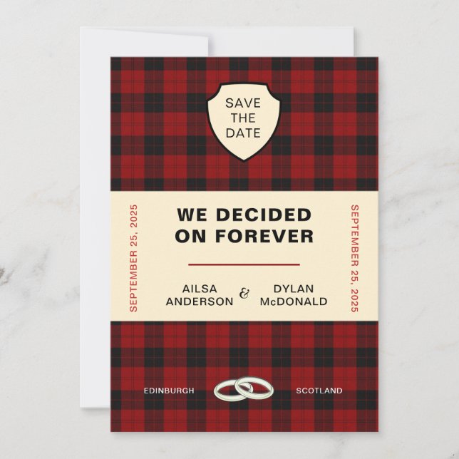 CONVITES CAPA DE LIVRO COM TARTAN ESCOCÊS | SALVE A DATA (Frente)
