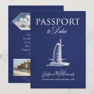 Convites Capa de Passaporte de Couro Dubai Save the Date