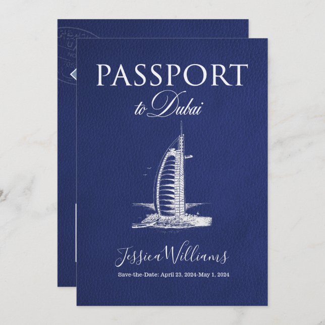 Convites Capa de Passaporte de Dubai Save the Date (Frente/Verso)