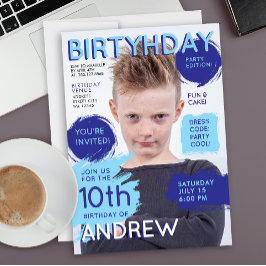 Convites Capa de Revista Azul Divertida para Meninos no Ani
