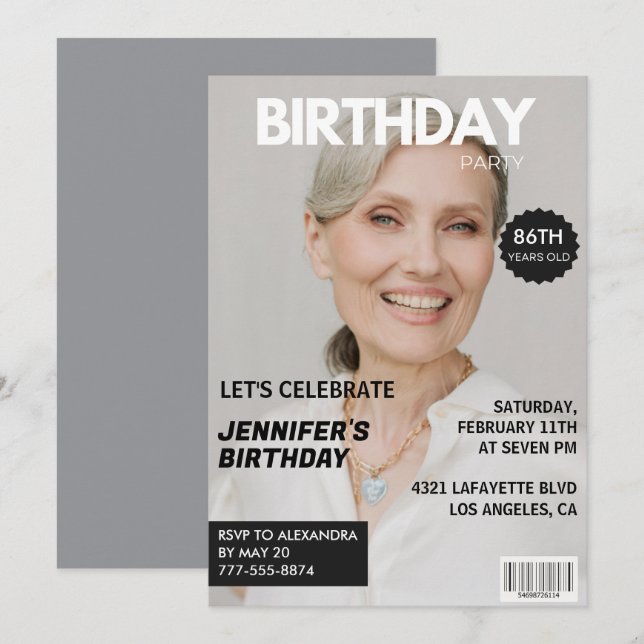 Convites Capa de Revista com Estilo para seu 86º aniversári (Frente/Verso)