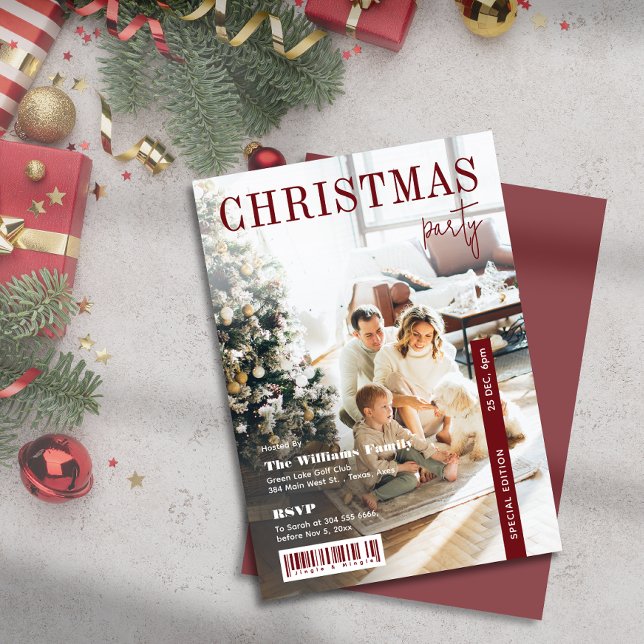 Convites Capa de Revista de Estilo Moderno Festa de Natal (Modern Stylish Magazine Cover Christmas Party Invitation)