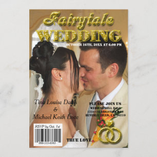 Convites Capa de revista Dourado do brilho do casamento do