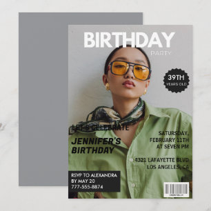 Convites Capa de Revista Elegante para sua Foto de 39º aniv