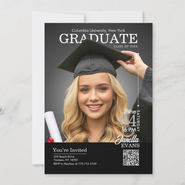 Convites Capa de Revista Graduação Preta (Frente)