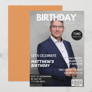 Convites Capa de Revista Moderna para ele Foto de aniversár