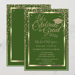 Convites Capas de Graduação Douradas Diamantes Verde Gradua