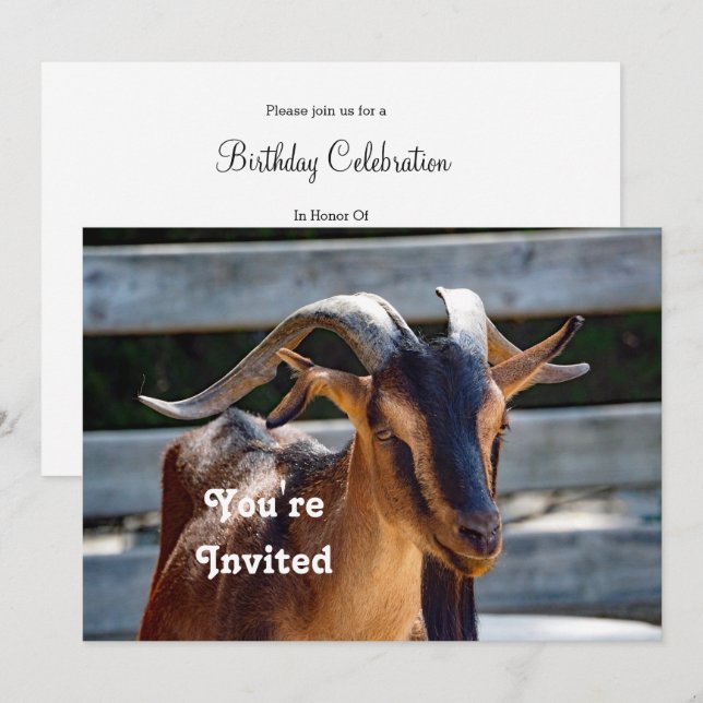 Convites Capat Black Brown Horns Animal Photo Birthday (Frente/Verso)
