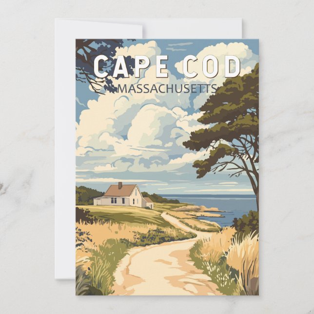 Convites Cape Cod Massachusetts Viagem Arte Vintage (Frente)