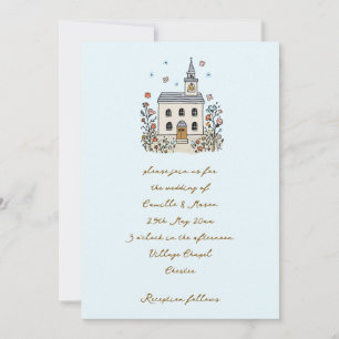 Convites Capela Caprichosa Azul Casamento Rabisco