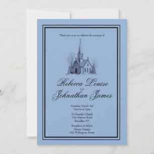 Convites Capela da Igreja Azul Empoeirada Casamento Minimal