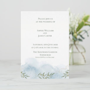 Convites Capela de Aquarela Azul Casamento Escocês