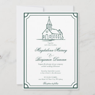 Convites Capela de casamento cristã verde esmeralda escuro