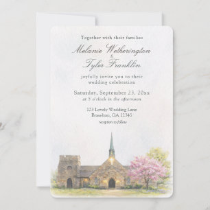 Convites Capela de pedra em aquarela Foto de casamento de p