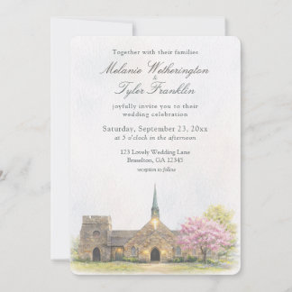 Convites Capela de pedra em aquarela Foto de casamento de p