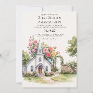 Convites Capela Floral Aquarela Casamento Cristão